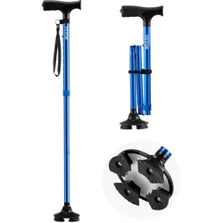 VEVOR Gehstock, zusammenklappbarer Spazierstock mit 8-facher Höhenverstellung (770-940 mm), leichte und tragbare Gehhilfe aus Aluminium, Gehstütze für Männer, Frauen und Senioren, 113 Tragkraft (blau)