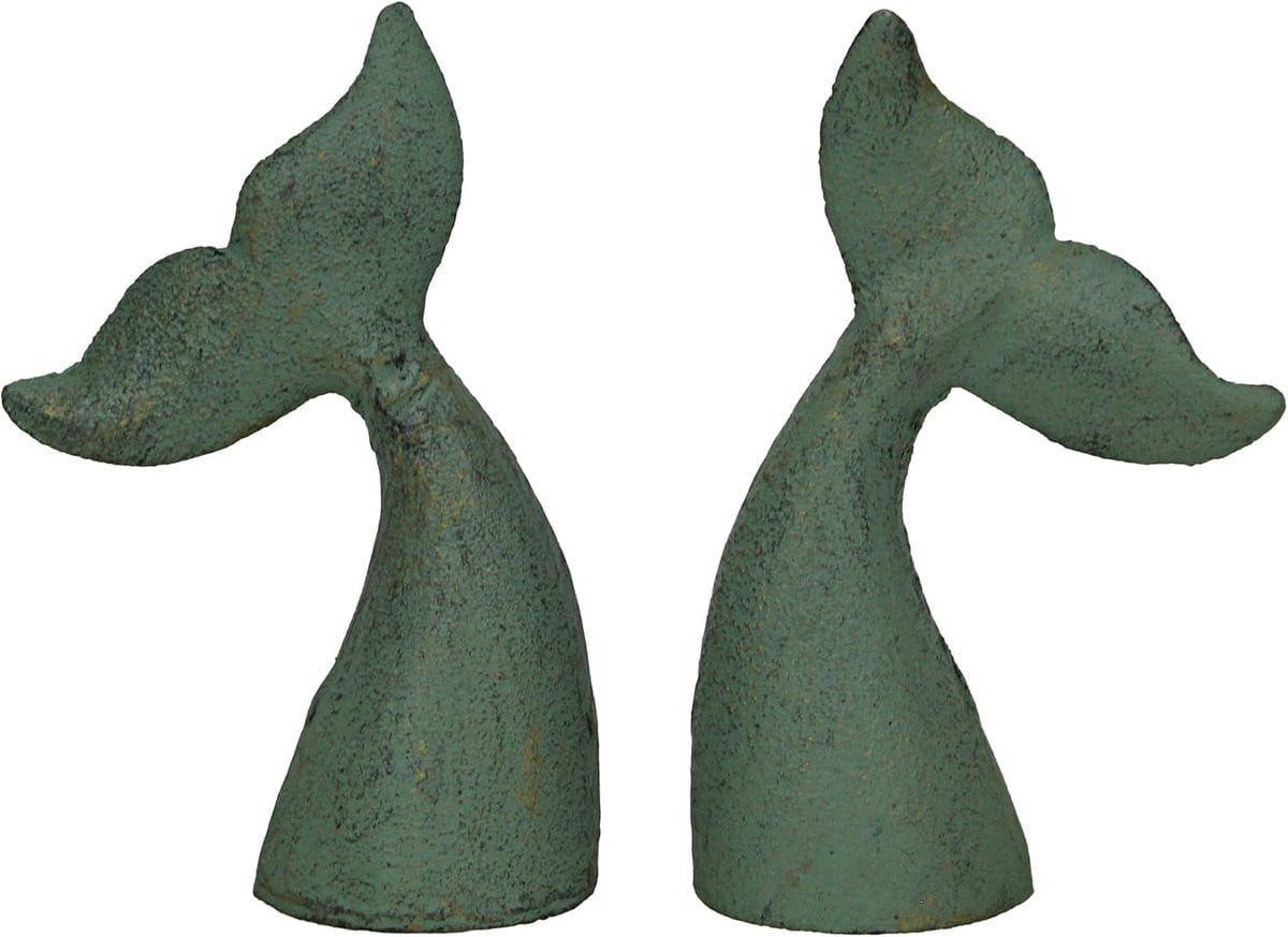 Walvisstaart Boekensteunen Verdigris Groen - Gietijzeren Maritieme Decoratie Set
