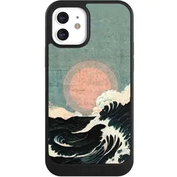 Nivocase Hülle für Apple iPhone 12 Handyhülle NIVOcore Case Schwarz Kunst Meer Welle (Apple iPhone 12), Smartphone Hülle, Schwarz