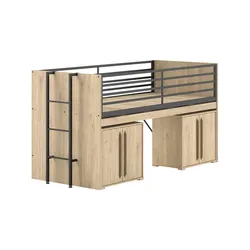 HALBHOCHBETT 90x200 Keelia Eiche mit Schreibtisch Stauraum