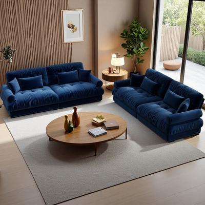 ZWYO HOSIMU 2-Piece Velvet Loveseat Sofa Set with Deep Seating, Throw Pillows & Flexible Combination for Living Room