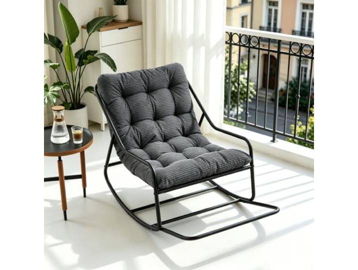 Ball & Cast Schaukelstuhl für Drinnen & Draußen, Rocking Chair mit Gepolstertem Kissen und Fußstütze, Balkonsessel für Wohnzimmer, Garten & Terrasse, Grau