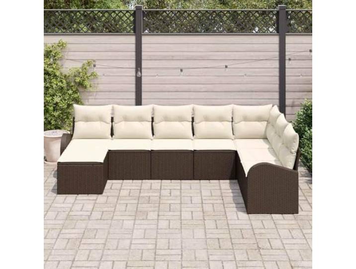 KTHLBRH Modulares Sofa-Set, 8-teilig, Polyrattan, Braun und Weiß Wetterfest, mit Kissen, Stahlgestell, für Garten und Terrasse