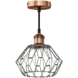 ledscom.de Vintage Pendelleuchte RETRA, bronze, E27 Fassung, Käfig-Schirm faltbar