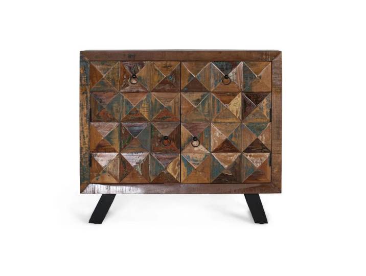 Commode en bois recyclé multicolore