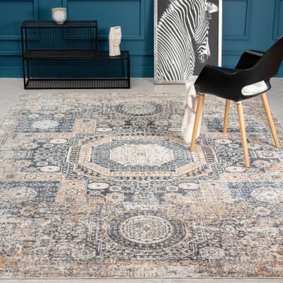 KALATY Midnight/Tan Tribal Area Rug