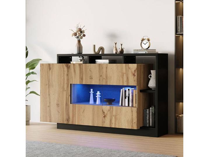 Buffet moderne à LED en verre dans la couleur bois d'origine MDF LED avec commande Bluetooth