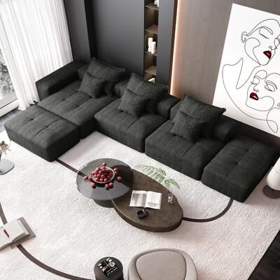 Modern 6 PCS DIY Combination Tufted Modular Sofa with 6 Pillows