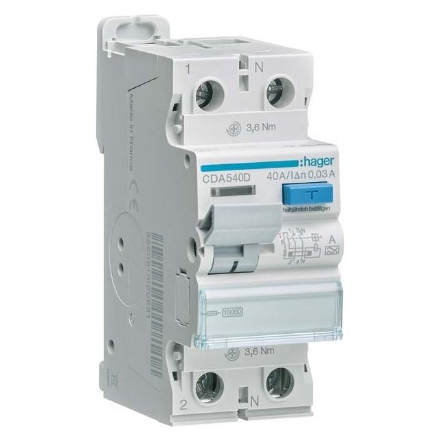 Hager FI-SCHALTER 2P 10KA 40A 30MA A (CDA540D) (CDA540D)