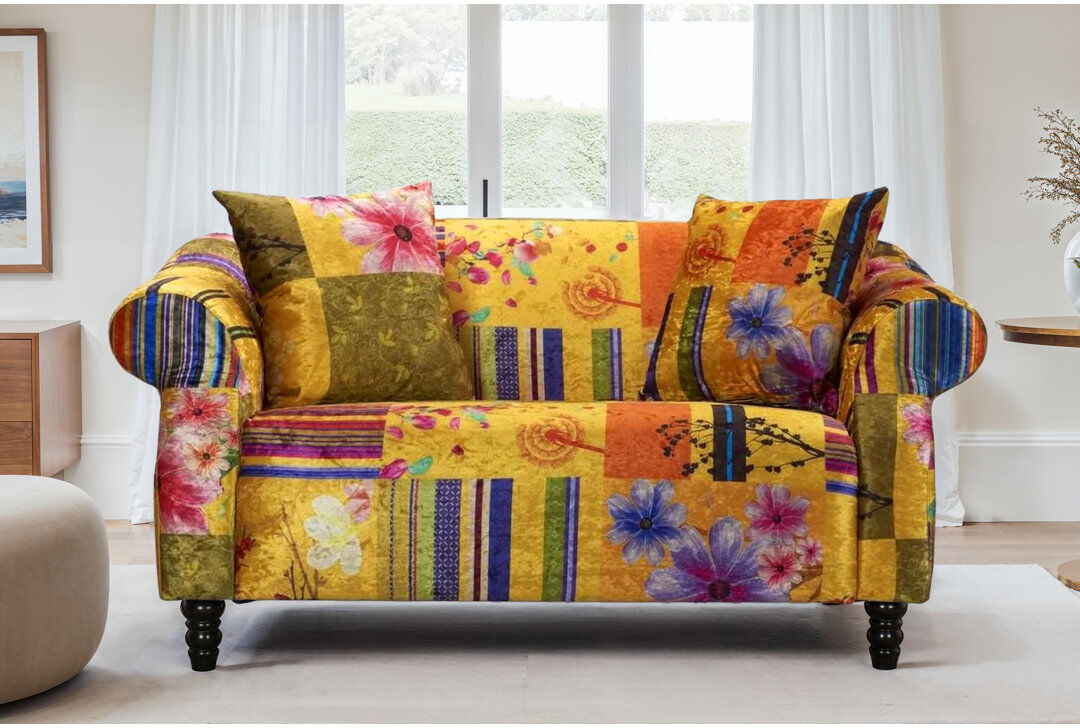 ClassicLiving Forsyth Crushed Velvet Patchwork Sofa Gold 2