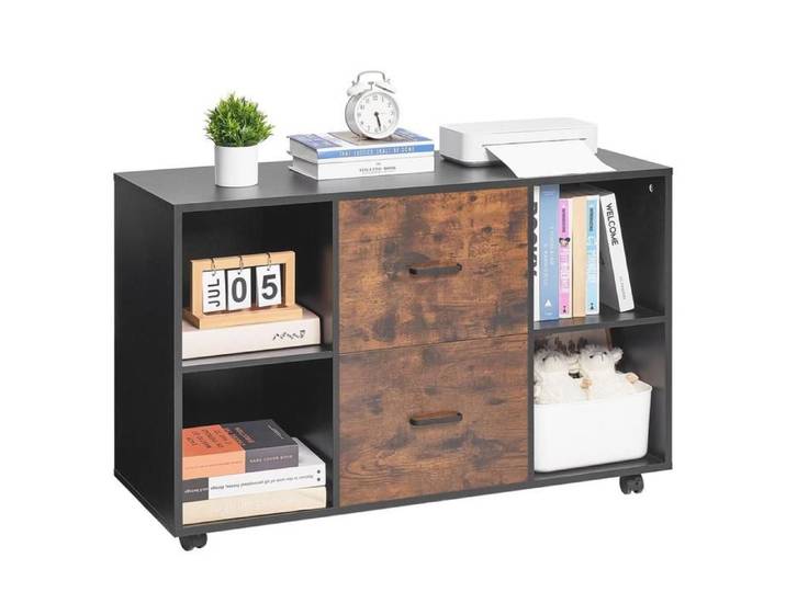 Classeur Mobile de Bureau VEVOR Meuble Rangement 2 Tiroirs Support Imprimante Roulettes Verrouillables Noir 100x40x66 cm