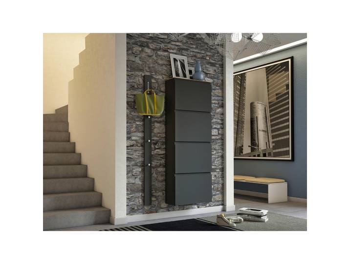 Moderano Schuhkipper Gardasee, Anthrazit, Eichefarben, 60x162x22 cm, erweiterbar, Typenauswahl, individuell planbar, Holzmöbel, Garderobe Holz, Schuhkipper Holz