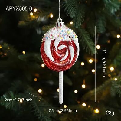 Modern Home Fixes Christmas Tree Pendant, Red White Cartoon Christmas Pendant, DIY Vertical Pendant For Family Holiday Decoration lollipop