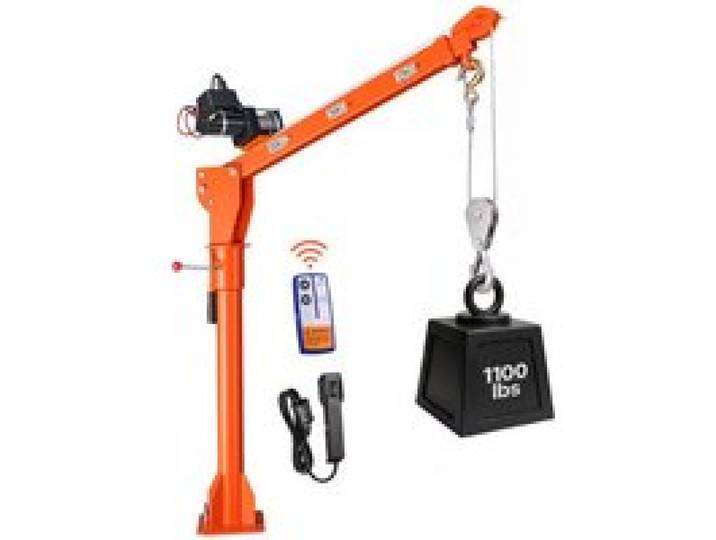VEVOR Pickup-Kran Ladekran mit 12V Elektrischer Seilwinde 499kg Tragkraft, Hebekran für Werkstatt Lager, Kohlenstoffstahl, Teleskopausleger, 360° Drehkranz, Kabellose & Kabelgebundene Fernbedienungen
