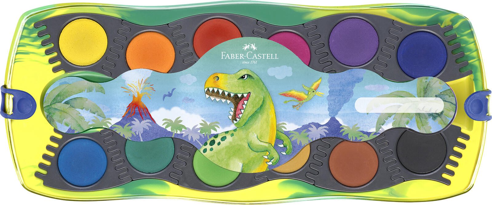 FABER-CASTELL Dino Farbkasten Wasserfarbe, 12 Farben 125036