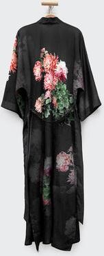 KIM + ONO Coral Chrysanthemum Men's Long Kimono Robe - Emerald Green - black / one size
