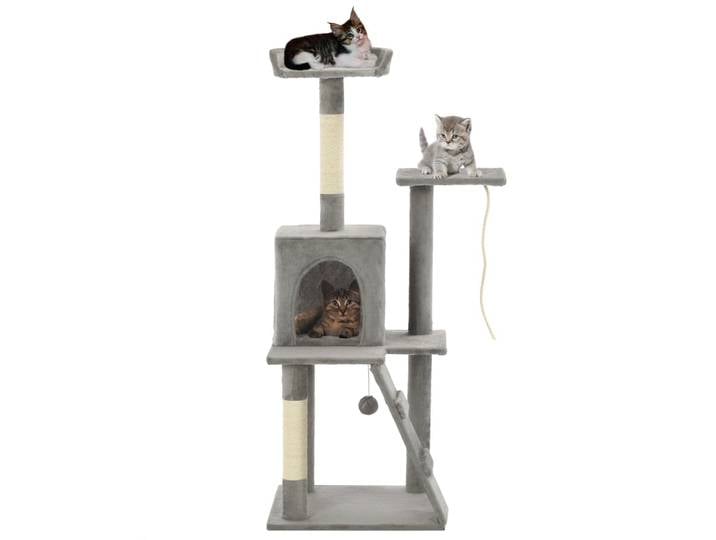 Arbre à chat avec poteaux à gratter en sisal, 120 cm, arbre à chat multi-niveaux grand format gris avec poteau à gratter, maison pour chat, hamac, tapis