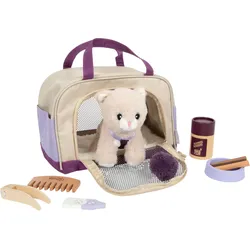 small foot Katze mit Tasche und Pflege-Set lila, Haustier-Rollenspielset ab 2 Jahren