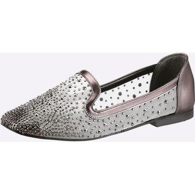 Slipper HEINE, Damen, Gr. 40, Synthetik, silber (anthrazit), Textil, Schuhe Slipper