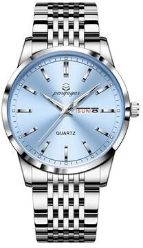 Uplift Essentials Luxury Stainless Steel Watch Waterproof Luminous Business Quartz Timepiece sky Blue