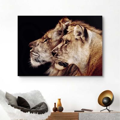 Wandbild REINDERS "Wandbild Löwe und Löwin Raubtier - Löwenkopf - Seitenporträt", braun (farbe bild(er): braun), B:140cm H:100cm, MDF, Bilder
