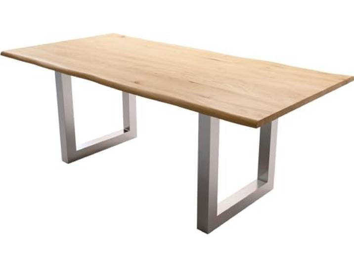 Esszimmertisch Edge Eiche Natur 200x100x2,5-3 Edelstahl Breit Live-Edge