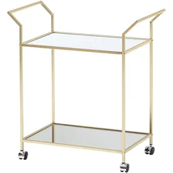 Servierwagen in Gold, Beistelltisch, Rollen, Verspiegelte Ablageflächen. 73x37x78 cm | Kadima Design