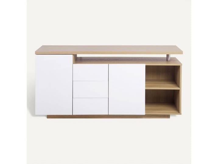 Buffet LED 140cm AMOS imitation chêne et blanc