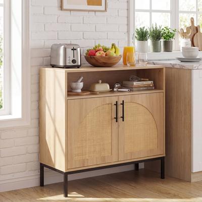 Lirago "32"" Sideboard Buffet Cabinet with 2 Natural Rattan Decorated Doors and Adjustable Shelf"