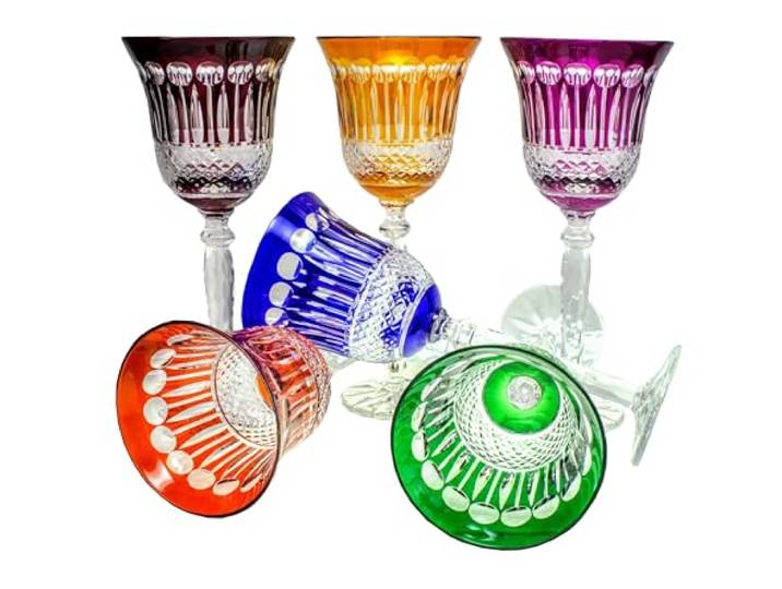 MaRika Mix Set Kristall Weingläser Set – 280 ml, handgefertigt – 6er Set, ideal für Rotwein und Weißwein, lebendige Farben für besondere Momente