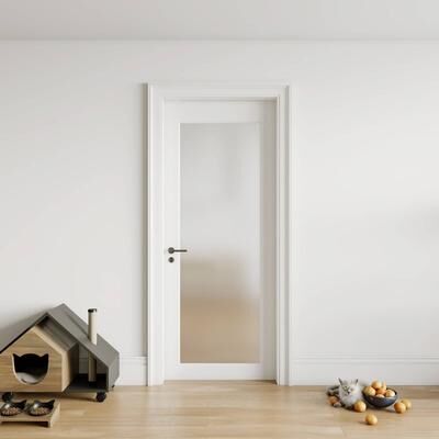 Nuzanto 80'' H 1 Lite Frosted Glass French Doors White Interior Slab Door Single Panel