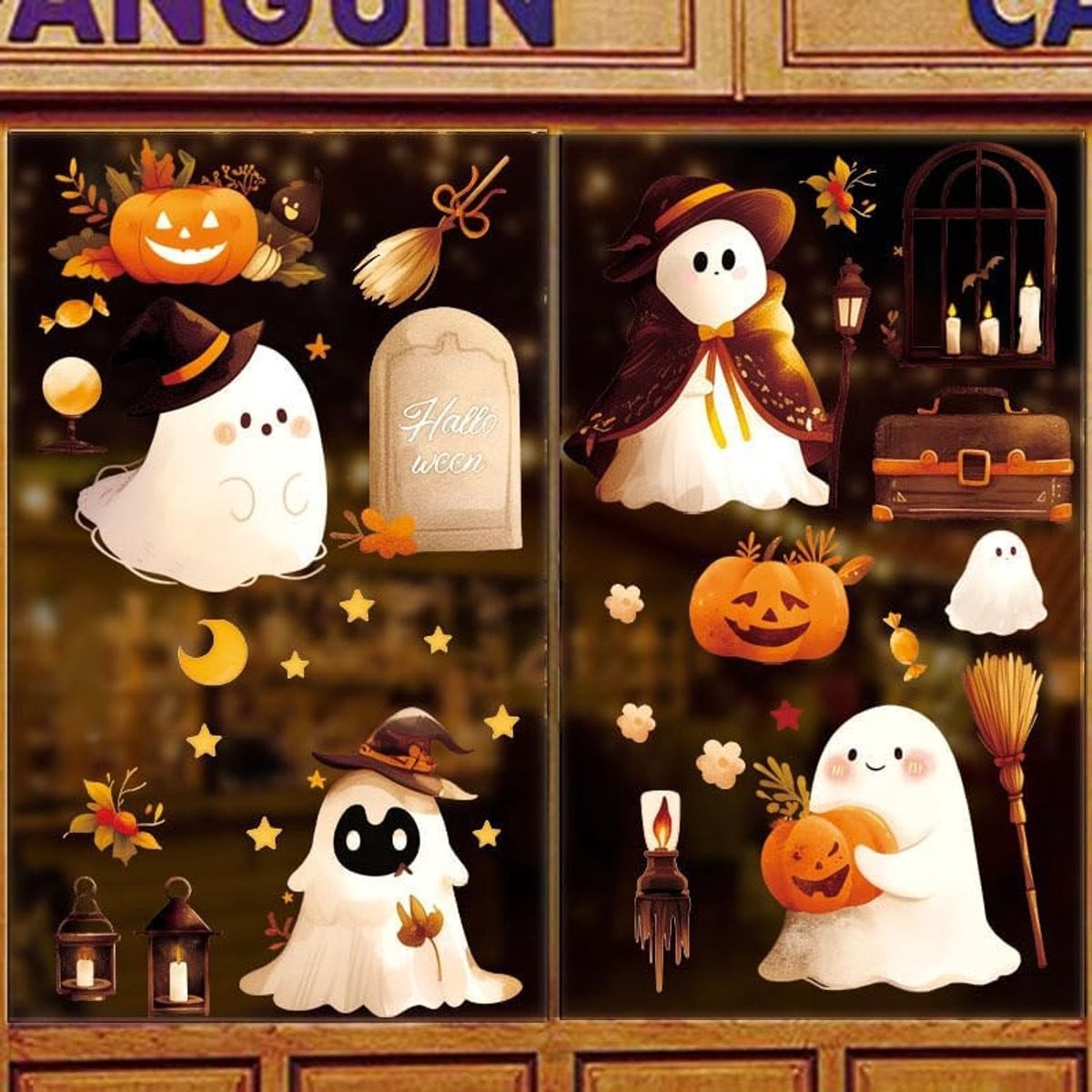 9 Stuks Halloween Decoratie Set met Statische Raamfolie en Muurstickers