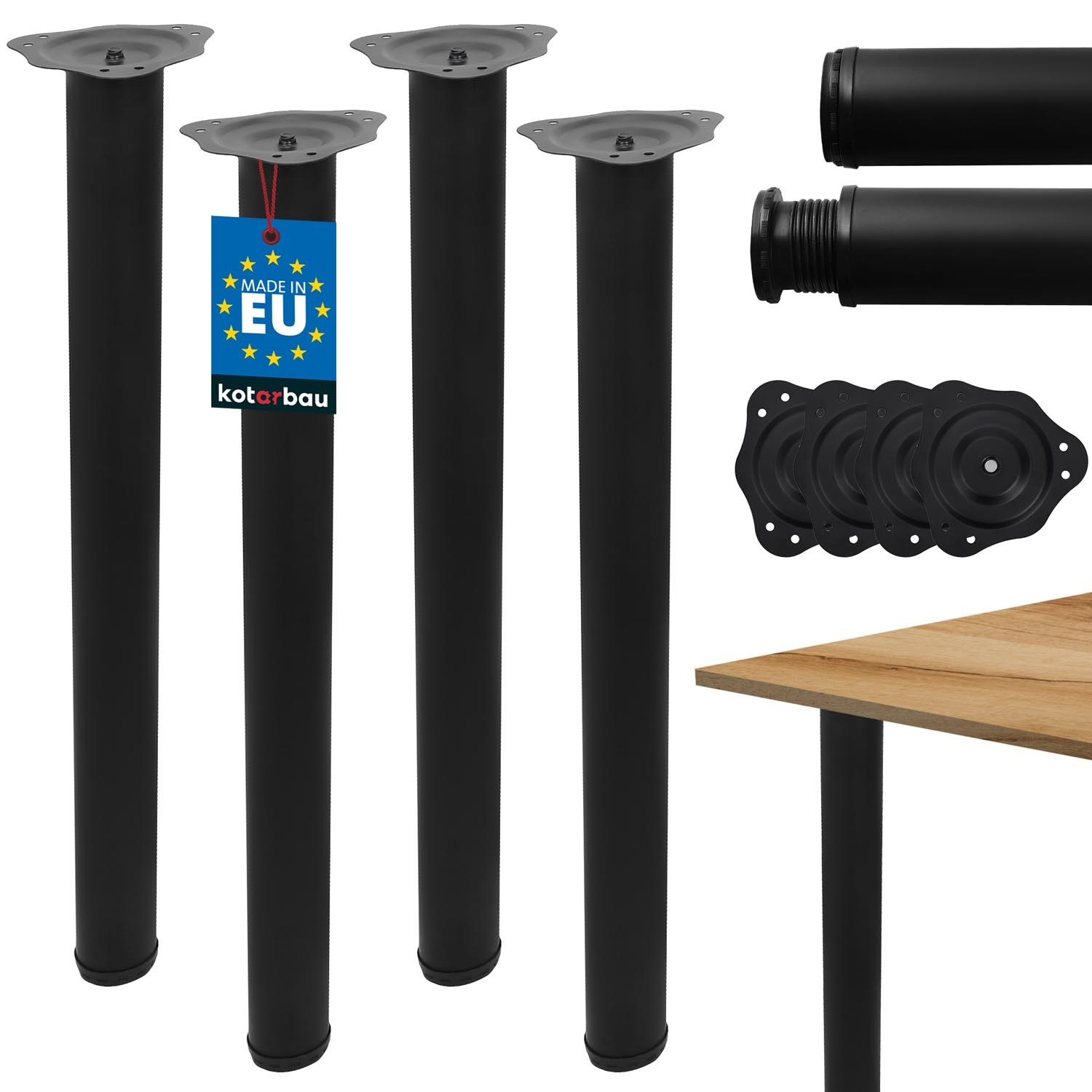 KOTARBAU Tafelpoten metaal zwart set van 4, Hoogte: 74,5 cm