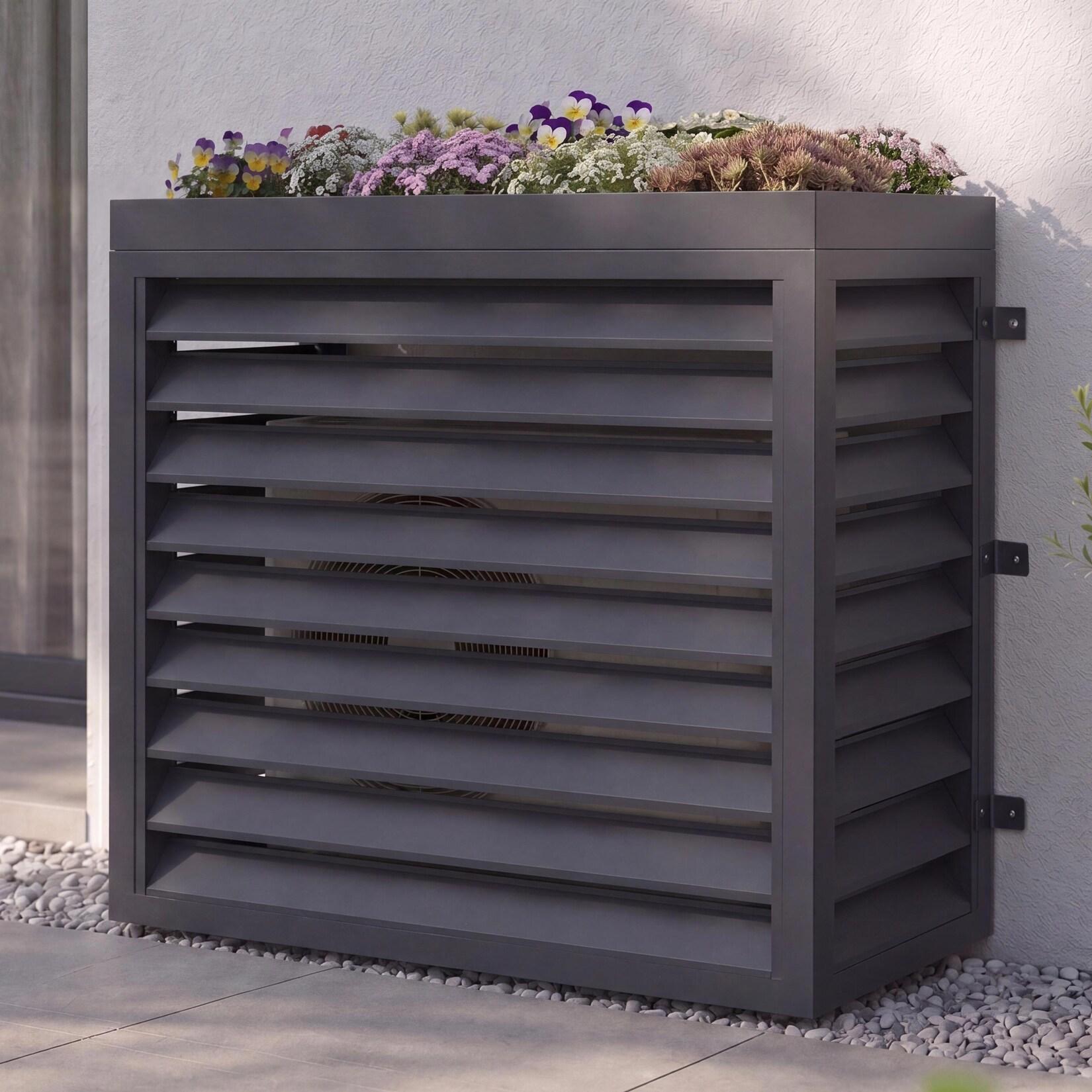 Verkleidung für Klimaanlage/Wärmetauscher MCW-O43 mit Pflanzkasten, Abdeckung, Metall 118x124x65cm ~ anthrazit