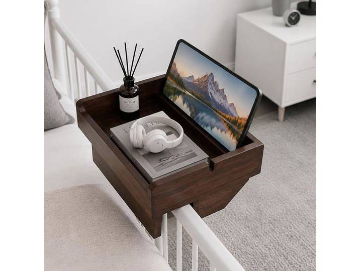 Table de chevet suspendue en bambou - étagère murale sans perçage marron 2 encoches pour tablette 22 lbs