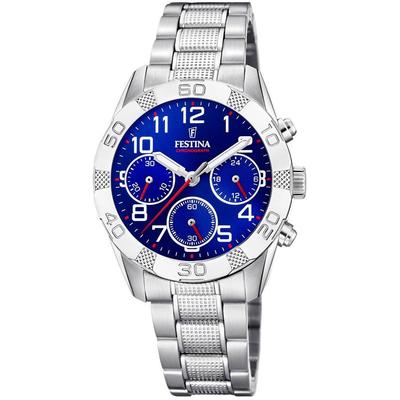 Chronograph FESTINA "Junior Collection", silber (silberfarben, blau), Armbanduhren, Kinder, Chronograph, Armbanduhr, Quarzuhr, Kinderuhr, Stoppfunktion, ideal als Geschenk