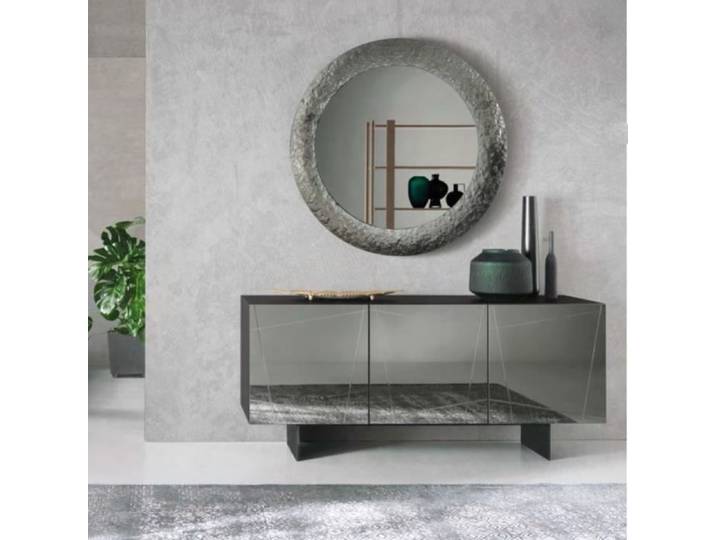 Buffet bas - ISIDE - 3 portes en verre miroir fumé - Anthracite - Métal