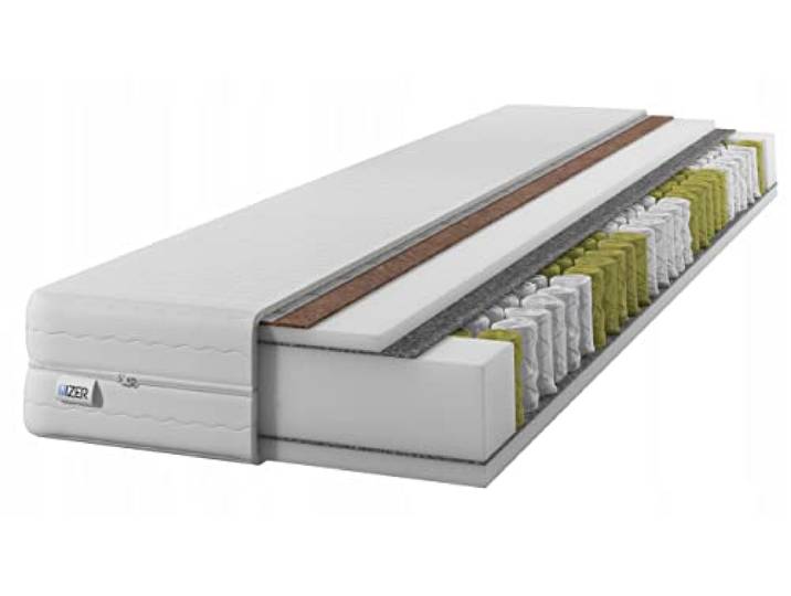 IZER 2 in 1 Matratze 140x200 cm mit KOKOS 7-Zonen Taschenfederkern Kokosfaserplatte Versteppter Bezug H3 / H4 Zweiseitig Federkern
