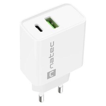 Genesis Natec ładowarka Sieciowa Ribera USB-A + USB-C 20w Power Delivery Biała Nuc-2061 (20 W, 2 Ports) (NUC-2061)