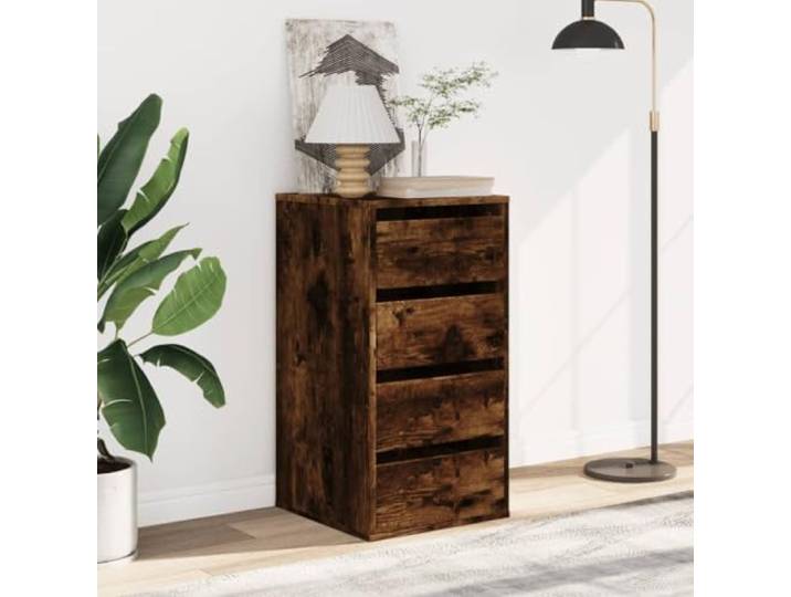 Eckkommode Eiche Rauchgrau 40 x 41 x 76 cm aus mehrschichtigem Holz 4 Schubladen, großer Stauraum, Ausstellungsfläche, kippsicher