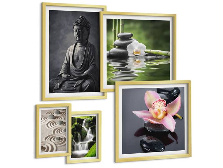 Tulup Bilder SET 5er Set - 50x50 cm & 20x30 cm & 40x60 cm Goldrahmen - Red Accents London, Goldfarben, Kunststoff, Rechteckig, 40x60 cm, Fotografie, Bilder & Rahmen, Bilder