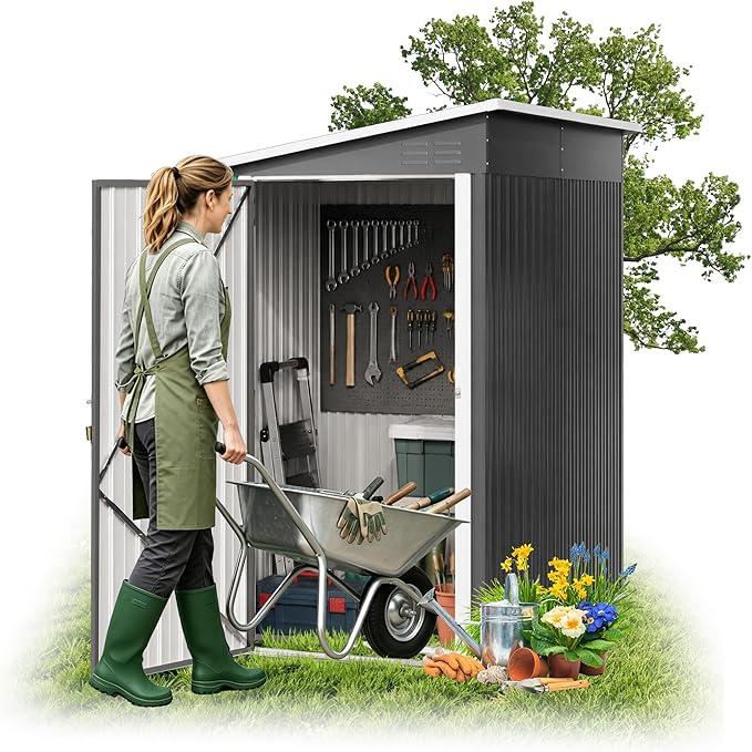 Metall Gerätehaus 4 m? 192x132x185 cm,wetterfester Geräteschuppen mit Schrägdach & Belüftungsöffnungen,abschließbarer Gartenhaus für Gartengeräte, Werkzeuge & Sportartikel,Schwarz