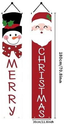 Inspire Select Runtow Christmas Door Banner Set 2pcs Santa & Snowman Merry Christmas Hanging Decor red & White