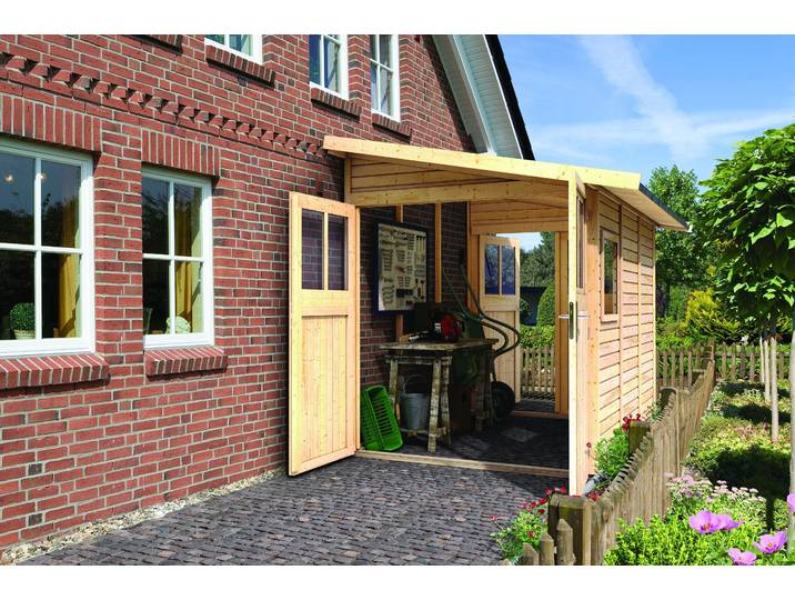 Gartenhaus KARIBU Wurmberg 3 , beige (naturbelassen), ohne Fußboden, Holzwerkstoff, Gartenhäuser, Gartenhaus, terragrau oder naturbelassen