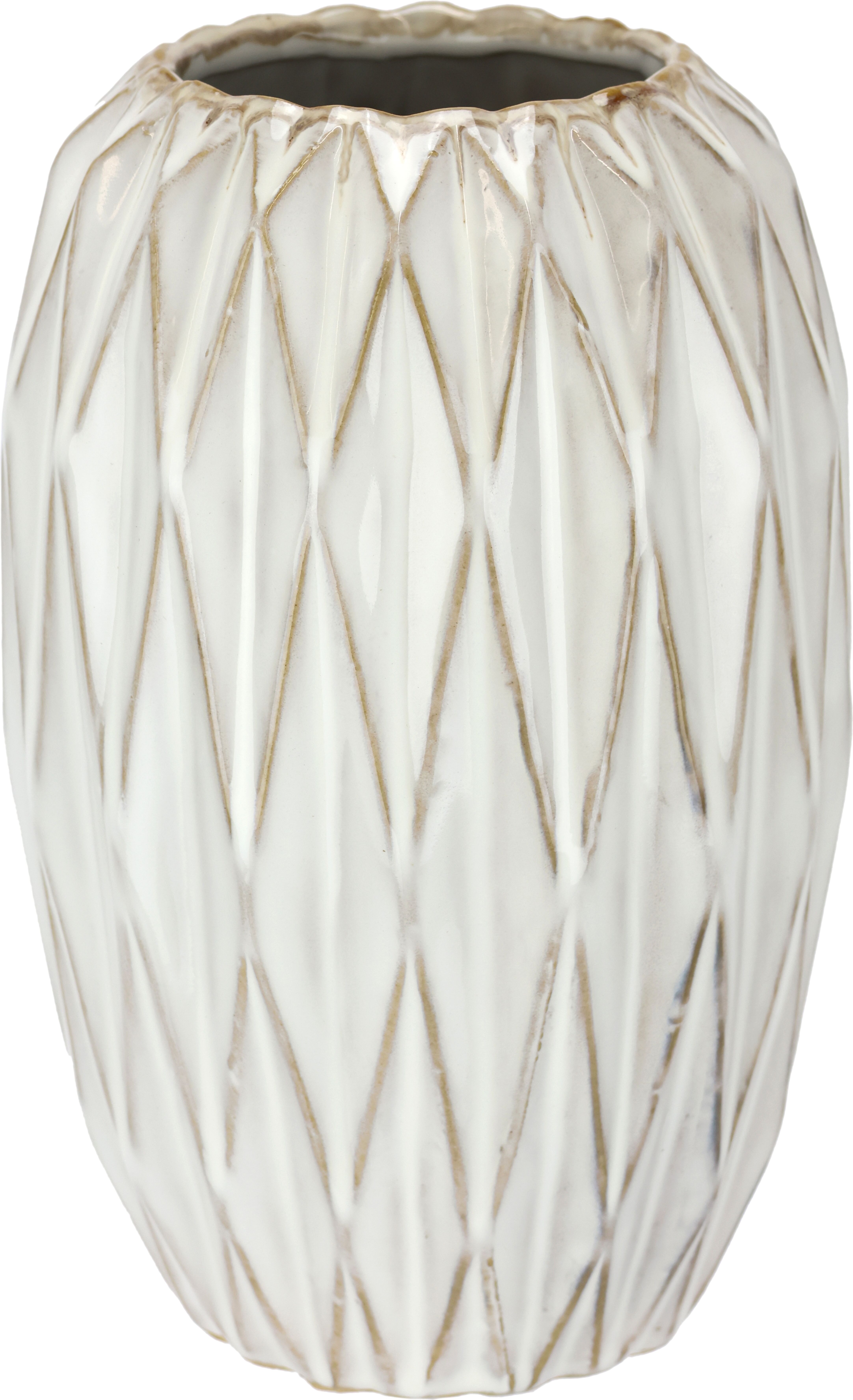 Dekovase I.GE.A. "Vase aus Keramik", beige (creme), B:13cm H:22cm, Keramik, Vasen, Dekovase, Blumentopf geriffelt Zylinderform Übertopf Keramikvase Deko Dekovase creme B/H/T: 13cm x 22cm