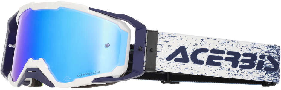 Maschera per Motocross ACERBIS VITRION MIRROR Bianco/Blu taglia unica