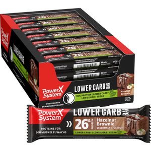Power-System Proteinriegel Lower Carb, 28 Riegel, Hazelnut Brownie, je 40g, pro Riegel 10g Protein