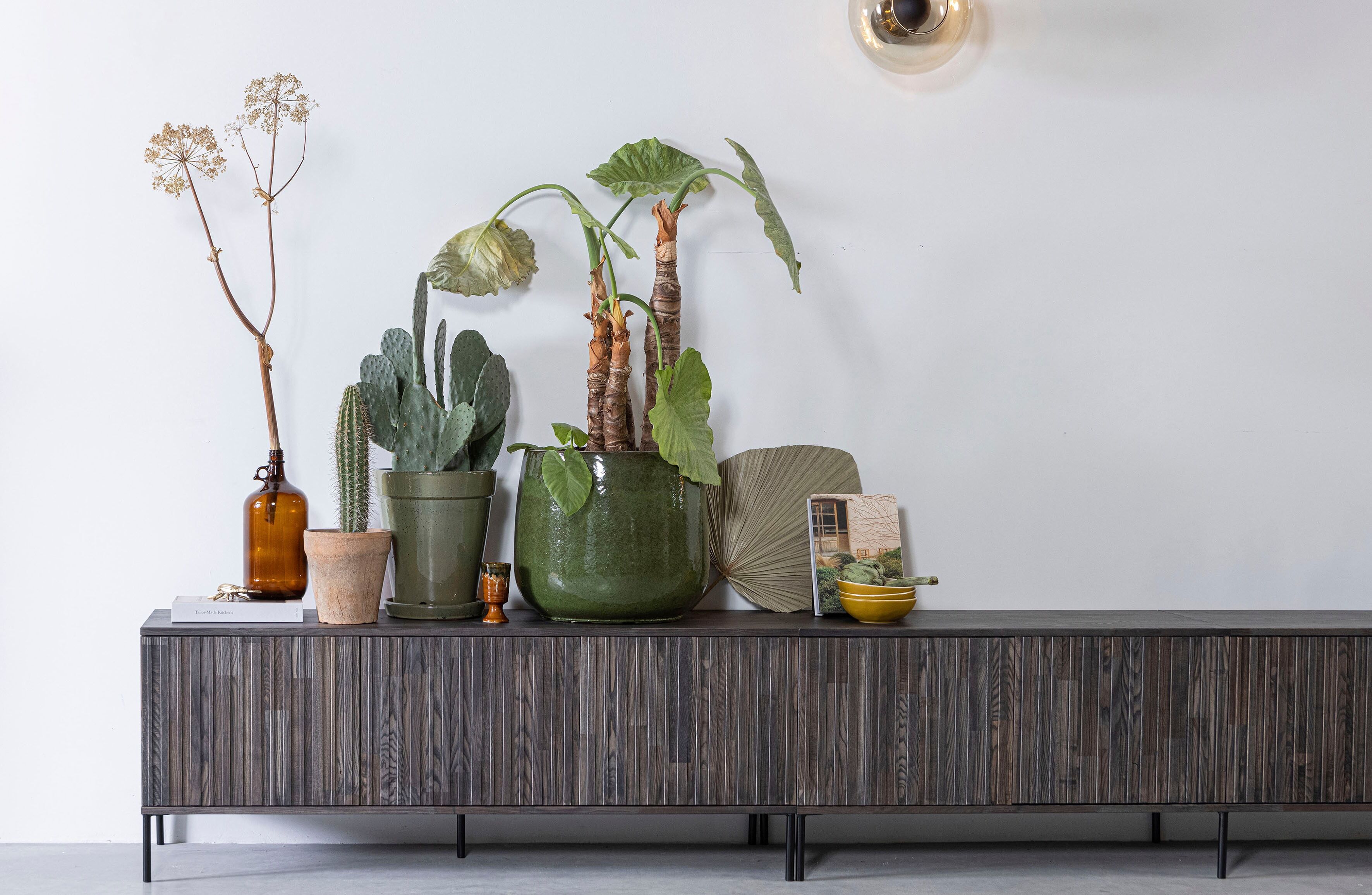 Sideboard WOOOD "New Gravure FSC Mix holz mit Druckmechanismus H 56 x B 150 x T 44 cm", braun, B:150cm H:56cm T:44cm, Holzwerkstoff, Sideboards, Sideboard, Eschenholz, Tragkraft höhenverstellbare boden 10 kg, Kabelöffnung braun B/H/T: 150cm x 56cm x 44cm,