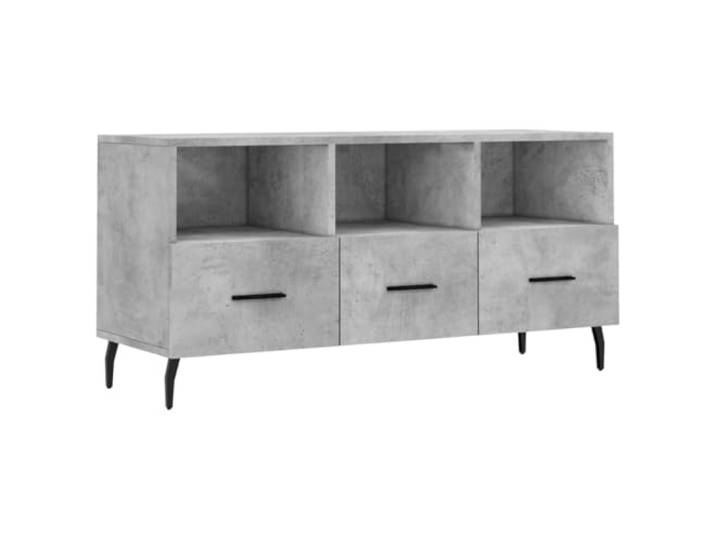 KUPTYERFG TV-Schrank Betongrau 102x36x50 cm Lowboard TV-Board Vielseitiges Mediencenter mit 3 Schubladen und 3 Fächern für Wohnzimmer und Schlafzimmer mit stabilen Eisenbeinen.