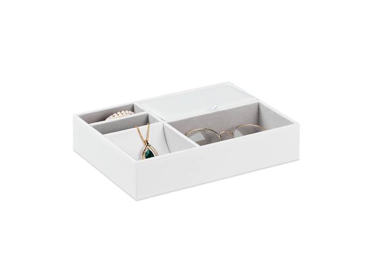 Schmucktablett in Lederoptik Weiss-Grau